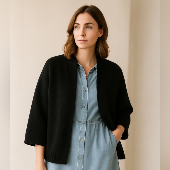 Repeat Sweaters - REPEAT Cashmere Black Open Front Cardigan – Size XS (Oversized Fit)
